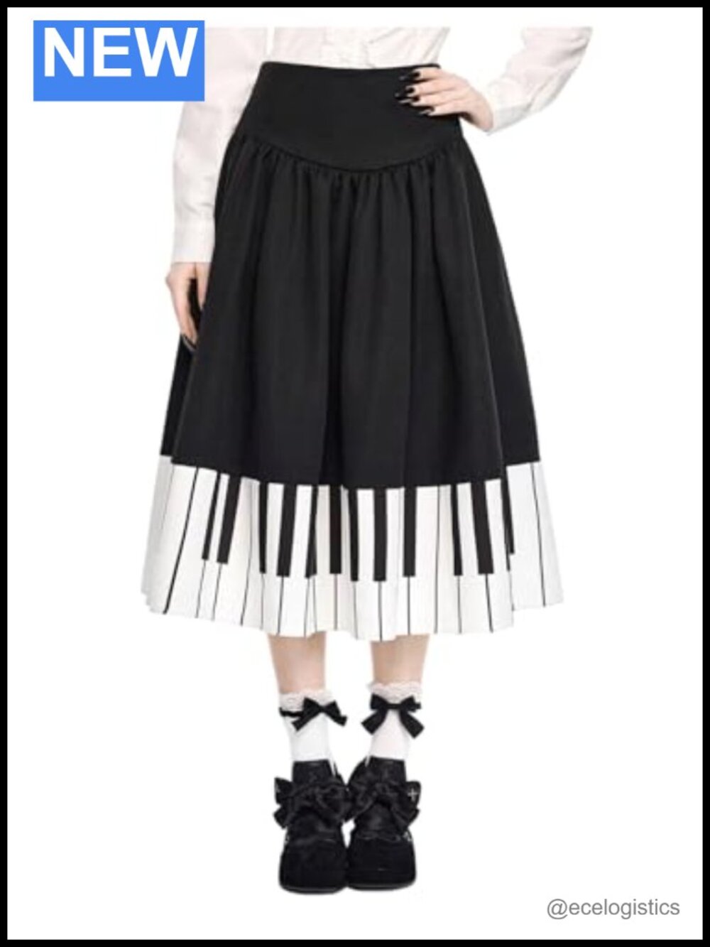 Gothic Lolita Piano Midi Skirt Flared A-Line Y2k High Rise